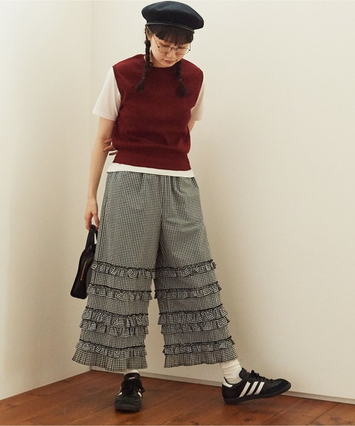 fig London - 専用　ニットベスト Fig London ベロア ベスト ブラック（透かし編みリボン