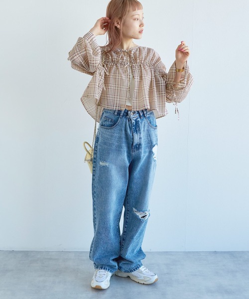 w closet(ダブルクローゼット)の「【前後2WAY】ドロストギャザープルオーバー(シャツ/ブラウス・レディース・パープル/オフホワイト/サックスブルー・FREE)」の13枚目の写真