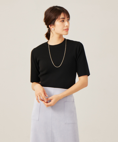 abahouse mavie（アバハウスマヴィ）の「ポリエステル5分袖リブPO（ニット/セーター・レディース・オレンジ/ブラック系その他/ホワイト系その他・フリー）」の3枚目の写真