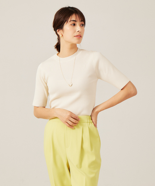 abahouse mavie（アバハウスマヴィ）の「ポリエステル5分袖リブPO（ニット/セーター・レディース・オレンジ/ブラック系その他/ホワイト系その他・フリー）」の6枚目の写真