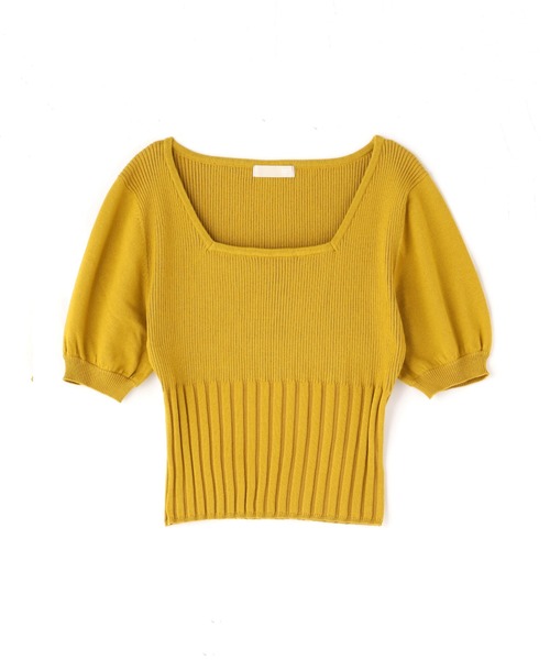 FREE'S MART（フリーズマート）の「◆スクエアネックボリュームスリーブ半袖ニット（ニット/セーター・レディース・ホワイト/ブラック/イエロー/グリーン・FREE）」の4枚目の写真