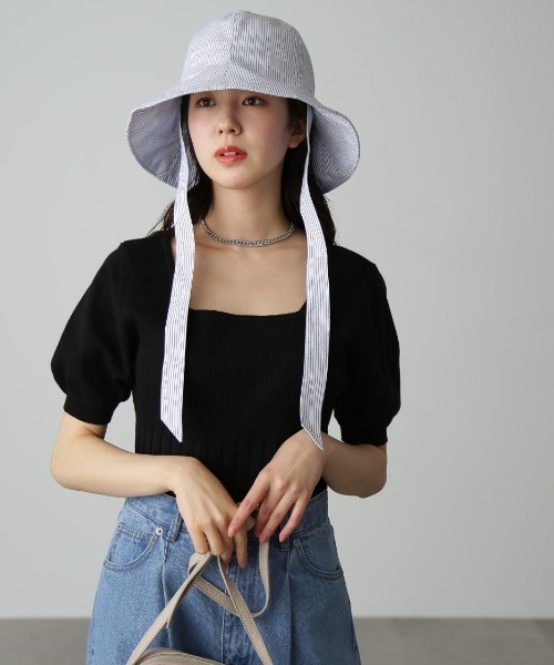 FREE'S MART（フリーズマート）の「◆スクエアネックボリュームスリーブ半袖ニット（ニット/セーター・レディース・ホワイト/ブラック/イエロー/グリーン・FREE）」の14枚目の写真