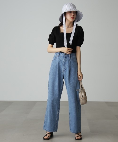 FREE'S MART（フリーズマート）の「◆スクエアネックボリュームスリーブ半袖ニット（ニット/セーター・レディース・ホワイト/ブラック/イエロー/グリーン・FREE）」の15枚目の写真