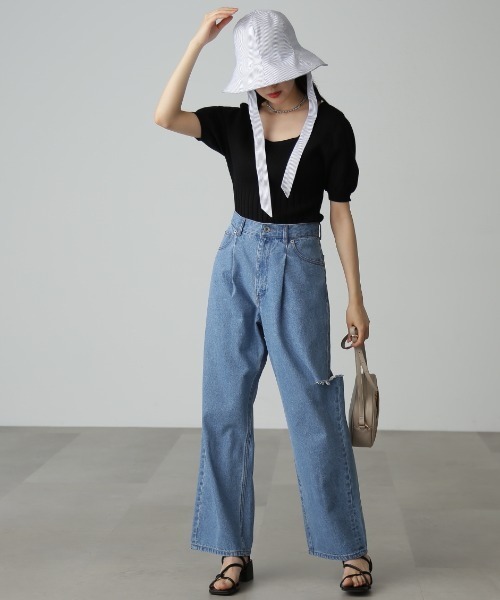 FREE'S MART（フリーズマート）の「◆スクエアネックボリュームスリーブ半袖ニット（ニット/セーター・レディース・ホワイト/ブラック/イエロー/グリーン・FREE）」の17枚目の写真