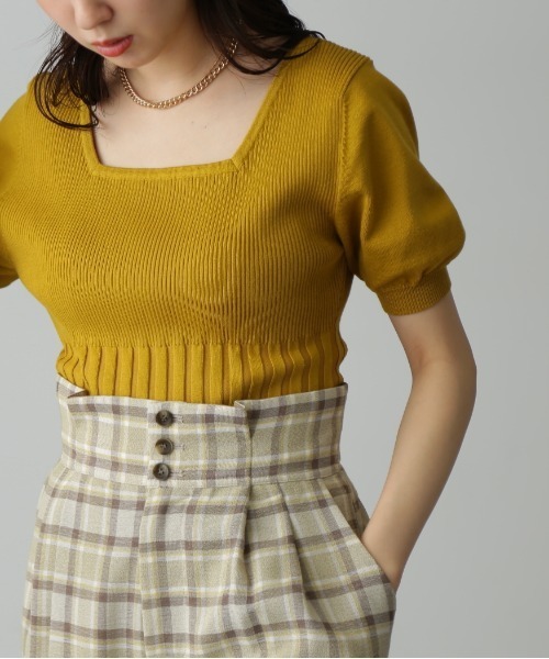 FREE'S MART（フリーズマート）の「◆スクエアネックボリュームスリーブ半袖ニット（ニット/セーター・レディース・ホワイト/ブラック/イエロー/グリーン・FREE）」の20枚目の写真