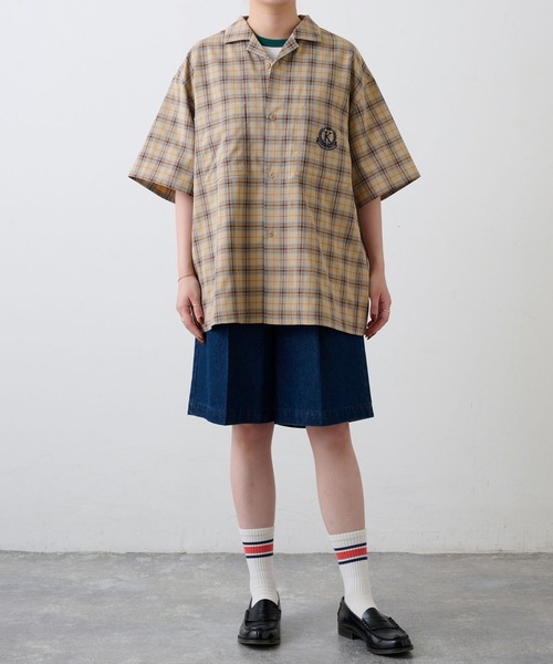 MONO-MART LADY'S（モノマートレディース）の「ヴィンテージライクオープンカラーエンブレム刺繍半袖シャツ（シャツ/ブラウス・レディース・アイボリー/ネイビー/ベージュ/ブラック・M/L）」の8枚目の写真