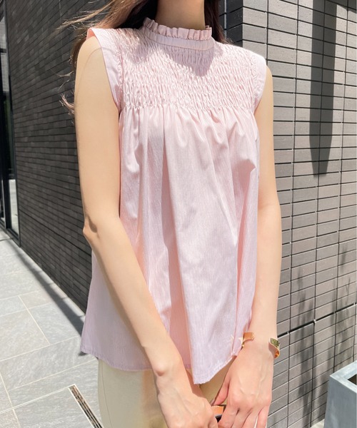 Meli rich（メリーリッチ）の「リネンタッチシャーリングノースリーブブラウス（シャツ/ブラウス・レディース・ネイビー/ホワイト/ライトブルー/ブラック/ピンク/イエロー/オレンジ/ミント・MEDIUM）」の8枚目の写真