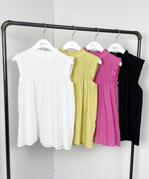 Meli rich（メリーリッチ）の「リネンタッチシャーリングノースリーブブラウス（シャツ/ブラウス・レディース・ネイビー/ホワイト/ライトブルー/ブラック/ピンク/イエロー/オレンジ/ミント・MEDIUM）」の9枚目の写真