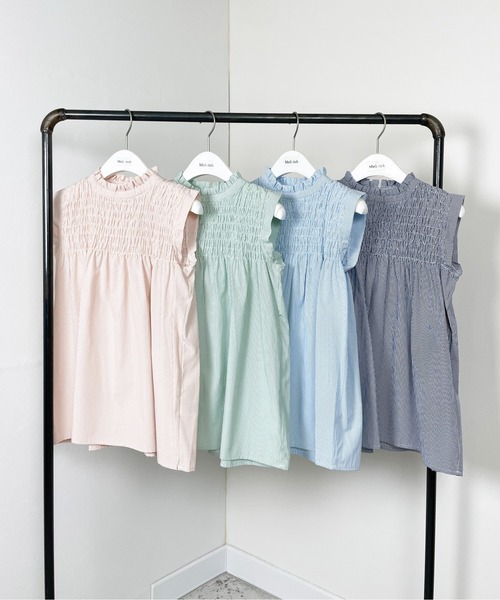 Meli rich（メリーリッチ）の「リネンタッチシャーリングノースリーブブラウス（シャツ/ブラウス・レディース・ネイビー/ホワイト/ライトブルー/ブラック/ピンク/イエロー/オレンジ/ミント・MEDIUM）」の16枚目の写真