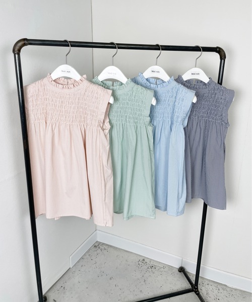 Meli rich（メリーリッチ）の「リネンタッチシャーリングノースリーブブラウス（シャツ/ブラウス・レディース・ネイビー/ホワイト/ライトブルー/ブラック/ピンク/イエロー/オレンジ/ミント・MEDIUM）」の18枚目の写真