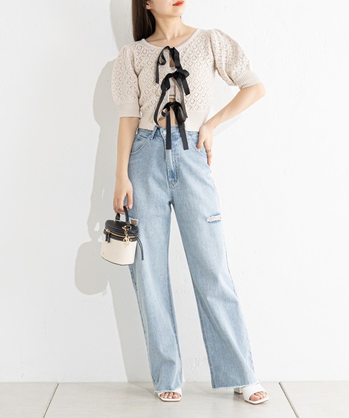 Chico（チコ）の「グログランリボン柄編み2wayニット（カーディガン/ボレロ・レディース・ホワイト系その他2/ブラック/アイボリー/ピンク・FREE）」の8枚目の写真