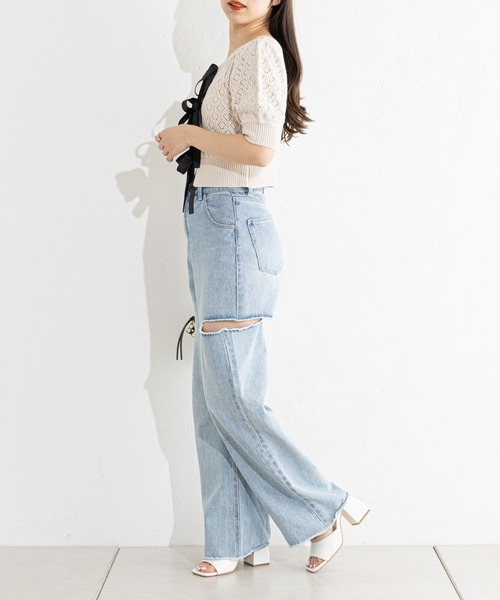 Chico（チコ）の「グログランリボン柄編み2wayニット（カーディガン/ボレロ・レディース・ホワイト系その他2/ブラック/アイボリー/ピンク・FREE）」の9枚目の写真