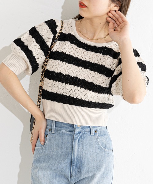 Chico（チコ）の「グログランリボン柄編み2wayニット（カーディガン/ボレロ・レディース・ホワイト系その他2/ブラック/アイボリー/ピンク・FREE）」の13枚目の写真