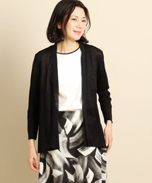 美品【クードシャンス】ウエストベルト付き フリルカラー ロングカーディガン 黒 美品【クードシャンス】ウエストベルト付き フリルカラー ロング