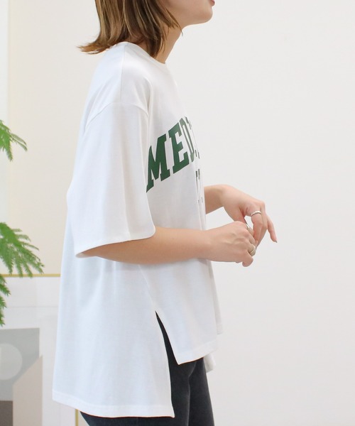 Social GIRL(ソーシャルガール)の「スリットロゴTシャツ(Tシャツ/カットソー・レディース・ブラック/オフホワイト/ベージュ/ライトグリーン・M)」の5枚目の写真