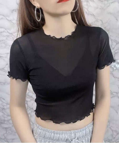 i-dare(アイディア)の「【i-dare】 シースルー シアー 半袖 トップス(Tシャツ/カットソー・レディース・ホワイト/ブラック/アイボリー/ピンク/パープル・FREE)」の4枚目の写真