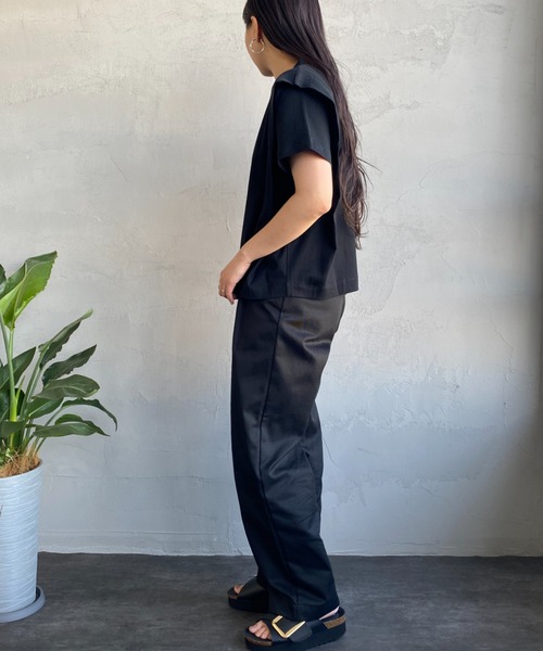 mizuiroind（ミズイロインド）の「[mizuiro ind/ミズイロインド] 肩タッククルーネックカットソー（Tシャツ/カットソー・レディース・ブラック/オフホワイト/ブルー・F）」の14枚目の写真