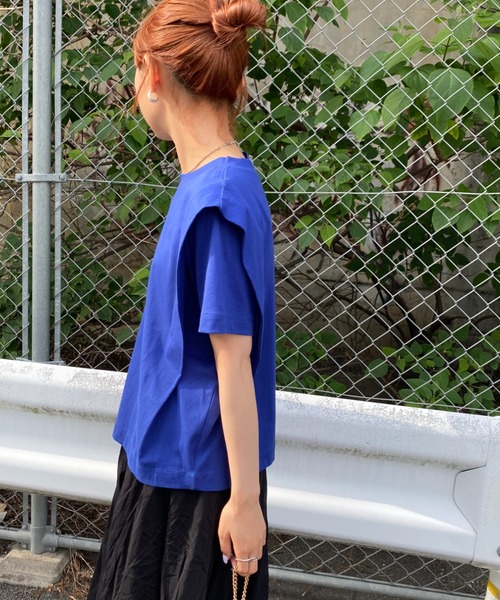 mizuiro indゆったり❣️ショルダータックカットソー★フレンチスリーブ紺 mizuiro indゆったり❣️ショルダータックカットソー☆フレンチ