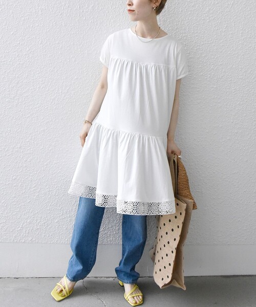 SHIPS any（シップス エニィ）の「SHIPS any:〈洗濯機可能〉ティアード レース チュニック Tシャツ（Tシャツ/カットソー・レディース・ブラック/ホワイト・ONE SIZE）」の10枚目の写真