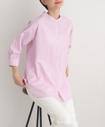 DRESKIP | パール調釦でレディに魅せる バンドカラー七分袖ブラウス(シャツ/ブラウス)