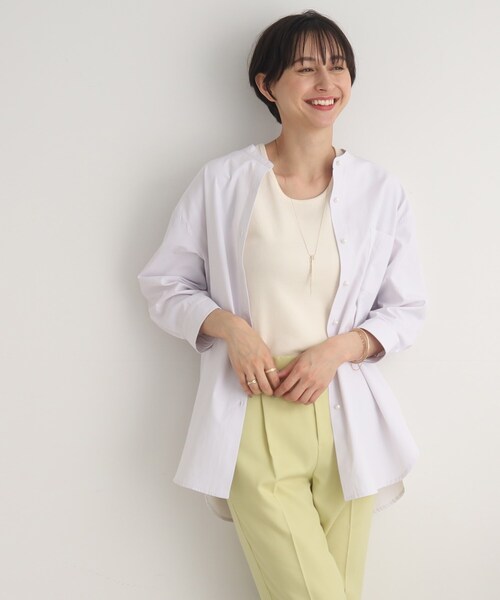 DRESKIP（ドレスキップ）の「◆パール調釦でレディに魅せる バンドカラー七分袖ブラウス（シャツ/ブラウス・レディース・オフホワイト/ブルー系2/ピンク系7・02/03）」の7枚目の写真