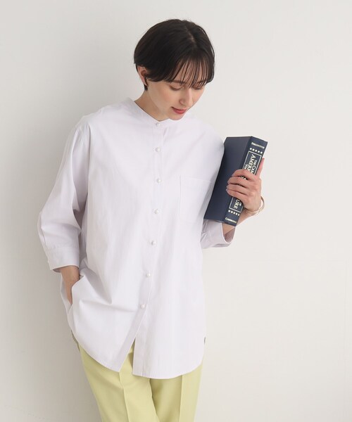 DRESKIP（ドレスキップ）の「◆パール調釦でレディに魅せる バンドカラー七分袖ブラウス（シャツ/ブラウス・レディース・オフホワイト/ブルー系2/ピンク系7・02/03）」の8枚目の写真