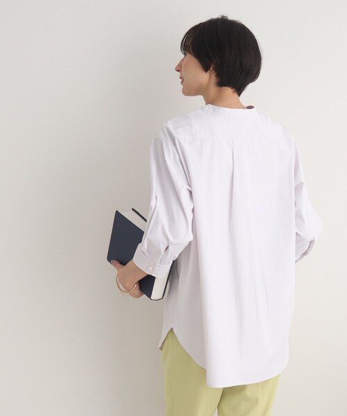 DRESKIP（ドレスキップ）の「◆パール調釦でレディに魅せる バンドカラー七分袖ブラウス（シャツ/ブラウス・レディース・オフホワイト/ブルー系2/ピンク系7・02/03）」の10枚目の写真