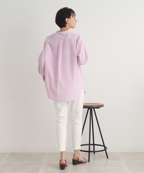 DRESKIP（ドレスキップ）の「◆パール調釦でレディに魅せる バンドカラー七分袖ブラウス（シャツ/ブラウス・レディース・オフホワイト/ブルー系2/ピンク系7・02/03）」の13枚目の写真