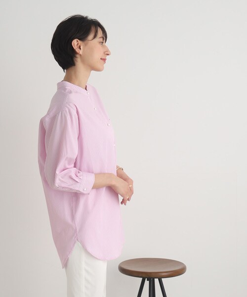 DRESKIP（ドレスキップ）の「◆パール調釦でレディに魅せる バンドカラー七分袖ブラウス（シャツ/ブラウス・レディース・オフホワイト/ブルー系2/ピンク系7・02/03）」の15枚目の写真