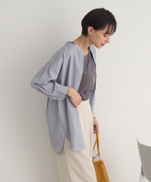 DRESKIP（ドレスキップ）の「◆パール調釦でレディに魅せる バンドカラー七分袖ブラウス（シャツ/ブラウス・レディース・オフホワイト/ブルー系2/ピンク系7・02/03）」の20枚目の写真