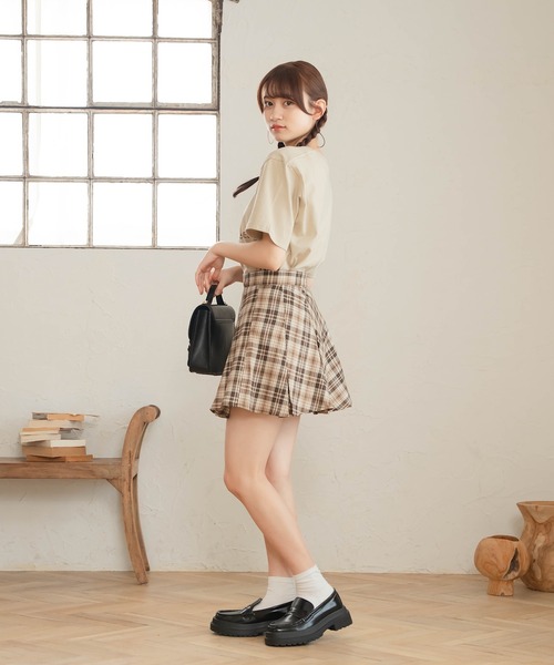 Cham.（チャム）の「チェックフレアスカート（スカート・レディース・ブラウン・F）」の9枚目の写真