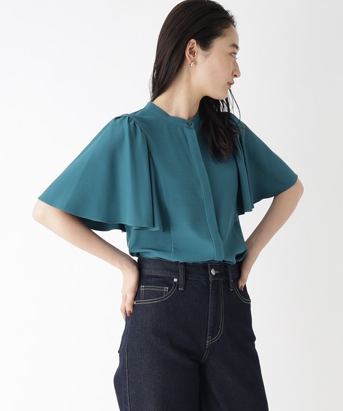 OPAQUE.CLIP（オペークドットクリップ）の「◆フレアスリーブ バンドカラーブラウス【イージーケア/洗濯機洗い可】（シャツ/ブラウス・レディース・ホワイト系3/ブラック/ネイビー系/グリーン・38/42/40）」の10枚目の写真