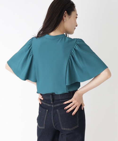 OPAQUE.CLIP（オペークドットクリップ）の「◆フレアスリーブ バンドカラーブラウス【イージーケア/洗濯機洗い可】（シャツ/ブラウス・レディース・ホワイト系3/ブラック/ネイビー系/グリーン・38/42/40）」の11枚目の写真