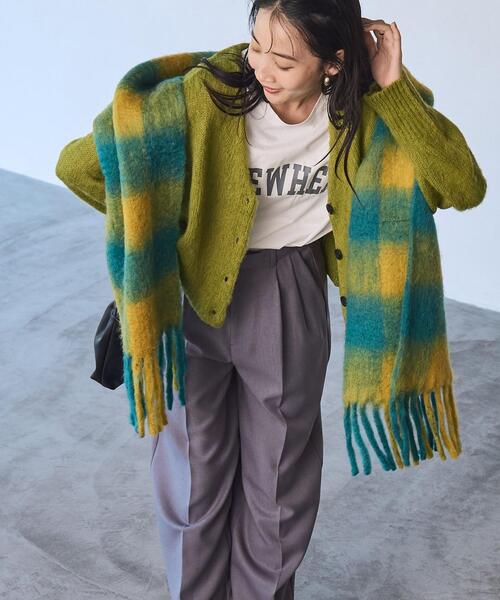 coen（コーエン）の「ウールMIXボリュームチェックマフラー（ストール/ショール・レディース・ブラウン/ターコイズブルー/コバルトブルー・FREE）」の2枚目の写真