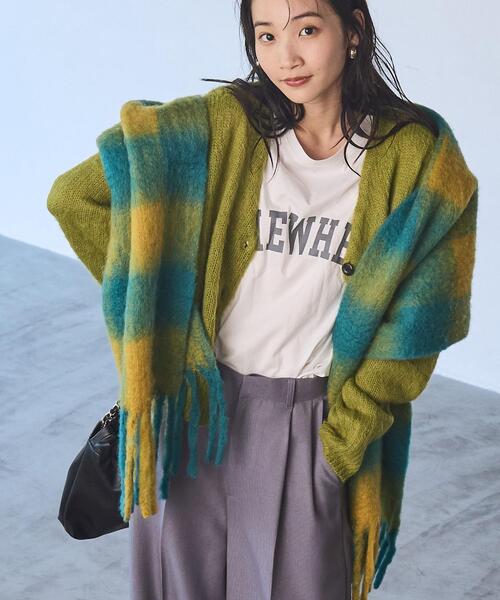 coen（コーエン）の「ウールMIXボリュームチェックマフラー（ストール/ショール・レディース・ブラウン/ターコイズブルー/コバルトブルー・FREE）」の8枚目の写真