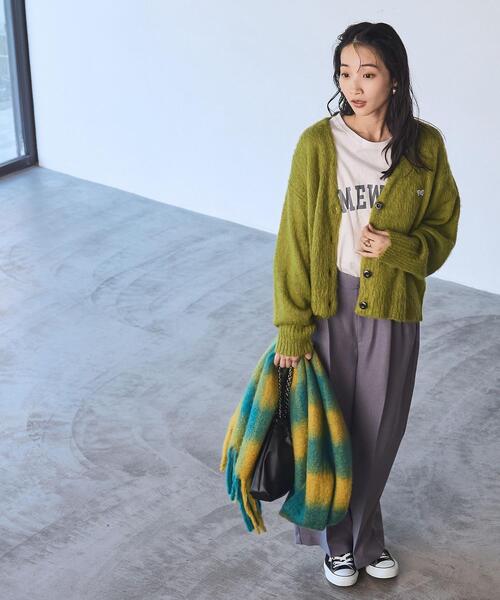 coen（コーエン）の「ウールMIXボリュームチェックマフラー（ストール/ショール・レディース・ブラウン/ターコイズブルー/コバルトブルー・FREE）」の4枚目の写真