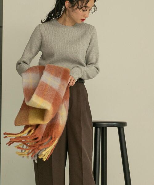 coen（コーエン）の「ウールMIXボリュームチェックマフラー（ストール/ショール・レディース・ブラウン/ターコイズブルー/コバルトブルー・FREE）」の11枚目の写真