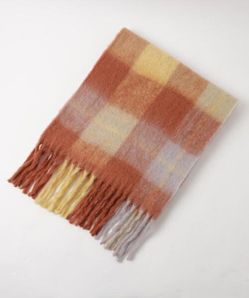 coen（コーエン）の「ウールMIXボリュームチェックマフラー（ストール/ショール・レディース・ブラウン/ターコイズブルー/コバルトブルー・FREE）」の9枚目の写真