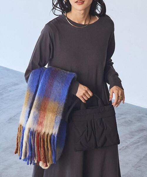 coen（コーエン）の「ウールMIXボリュームチェックマフラー（ストール/ショール・レディース・ブラウン/ターコイズブルー/コバルトブルー・FREE）」の18枚目の写真