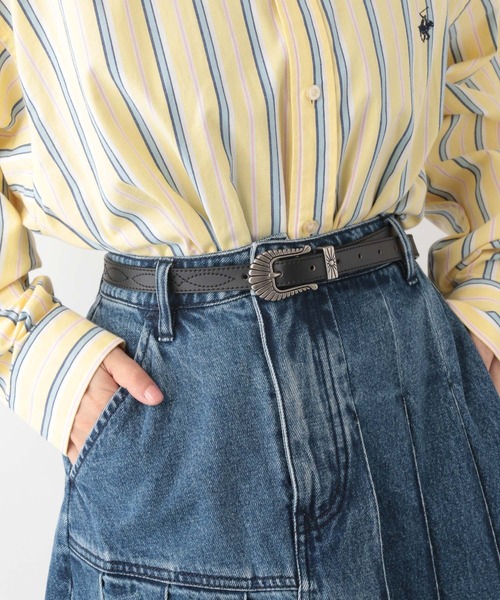 RAGEBLUE（レイジブルー）の「Vintage buckle leather western embroidery belt/ヴィンテージバックル/レザーウエスタン刺繍ベルト（ベルト・レディース・ブラック/ブラック×ホワイト・FREE）」の4枚目の写真