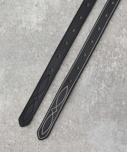 RAGEBLUE（レイジブルー）の「Vintage buckle leather western embroidery belt/ヴィンテージバックル/レザーウエスタン刺繍ベルト（ベルト・レディース・ブラック/ブラック×ホワイト・FREE）」の6枚目の写真