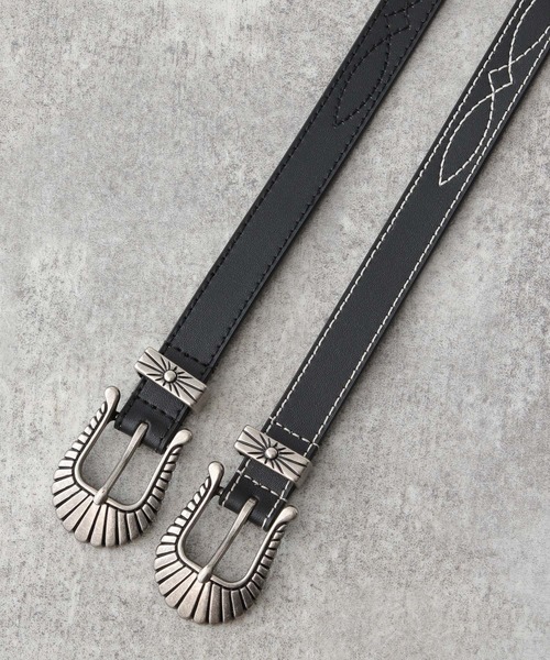 RAGEBLUE（レイジブルー）の「Vintage buckle leather western embroidery belt/ヴィンテージバックル/レザーウエスタン刺繍ベルト（ベルト・レディース・ブラック/ブラック×ホワイト・FREE）」の5枚目の写真