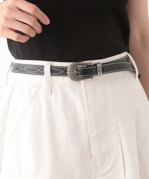RAGEBLUE（レイジブルー）の「Vintage buckle leather western embroidery belt/ヴィンテージバックル/レザーウエスタン刺繍ベルト（ベルト・レディース・ブラック/ブラック×ホワイト・FREE）」の11枚目の写真