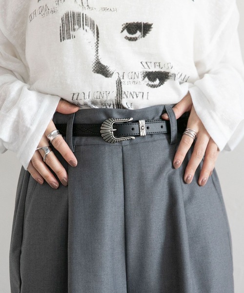 RAGEBLUE（レイジブルー）の「Vintage buckle leather western embroidery belt/ヴィンテージバックル/レザーウエスタン刺繍ベルト（ベルト・レディース・ブラック/ブラック×ホワイト・FREE）」の13枚目の写真