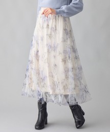 チュール花柄プリントスカート