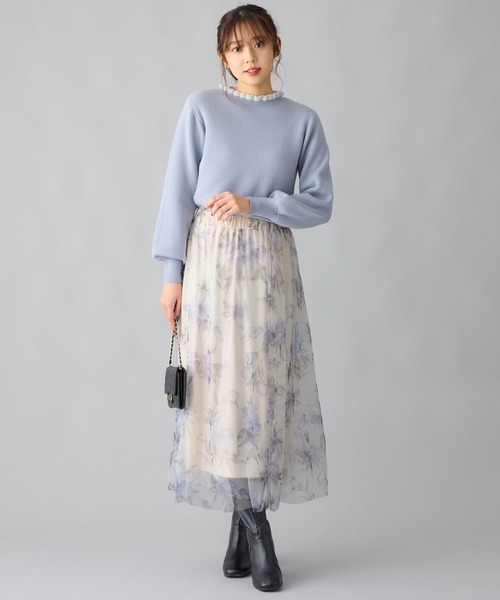 alotta(アロッタ)の「チュール花柄プリントスカート(スカート・レディース・ホワイト/ダークネイビー・LL/M/3L/L)」の6枚目の写真