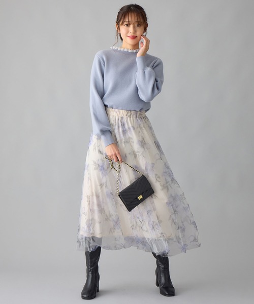 alotta(アロッタ)の「チュール花柄プリントスカート(スカート・レディース・ホワイト/ダークネイビー・LL/M/3L/L)」の7枚目の写真