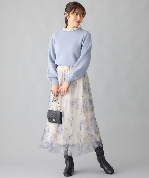 alotta(アロッタ)の「チュール花柄プリントスカート(スカート・レディース・ホワイト/ダークネイビー・LL/M/3L/L)」の9枚目の写真