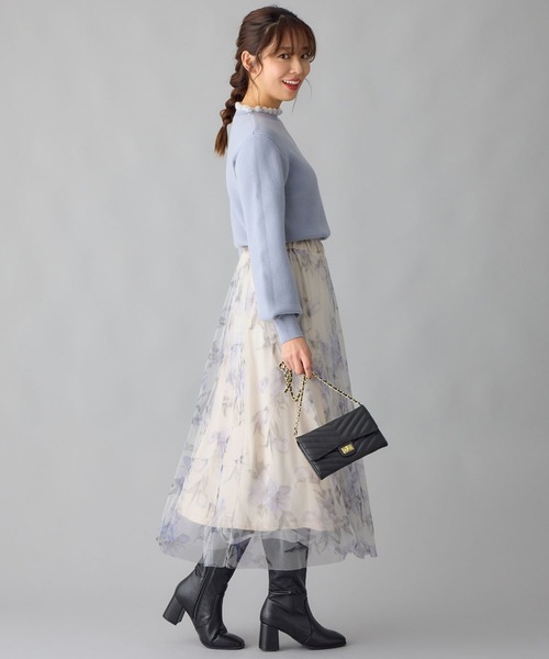 alotta(アロッタ)の「チュール花柄プリントスカート(スカート・レディース・ホワイト/ダークネイビー・LL/M/3L/L)」の10枚目の写真