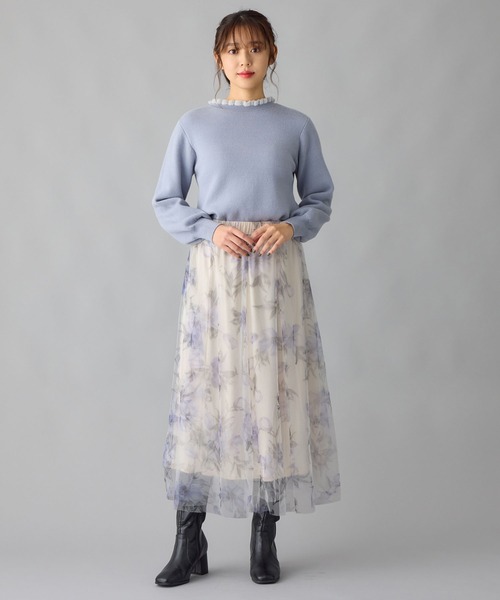 alotta(アロッタ)の「チュール花柄プリントスカート(スカート・レディース・ホワイト/ダークネイビー・LL/M/3L/L)」の12枚目の写真